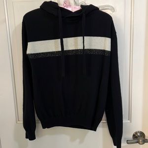 Generation Love wool black hoodie ribbed cuffs hem white & sparkle stripe across